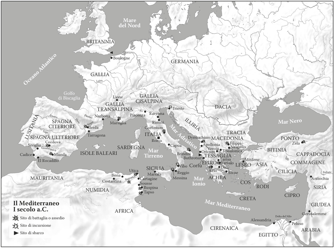 Mappa del Mediterraneo nel I secolo a.C.