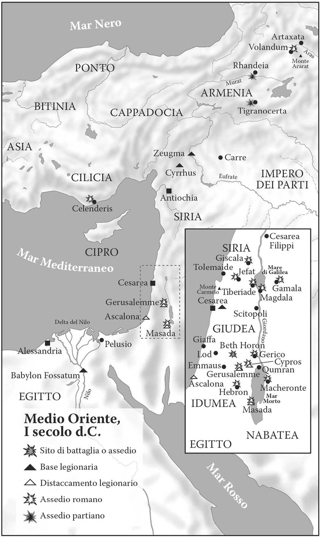 Mappa del Medio Oriente nel I secolo a.C.