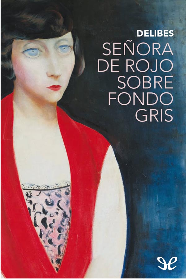 Señora de rojo sobre fondo gris